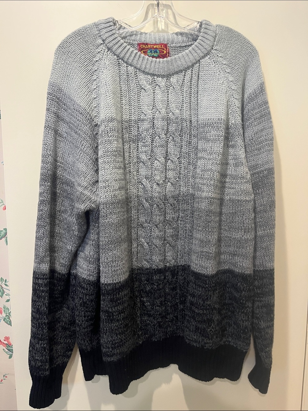 Men's Gradient Cable Crewneck Sweater - Gray/Black